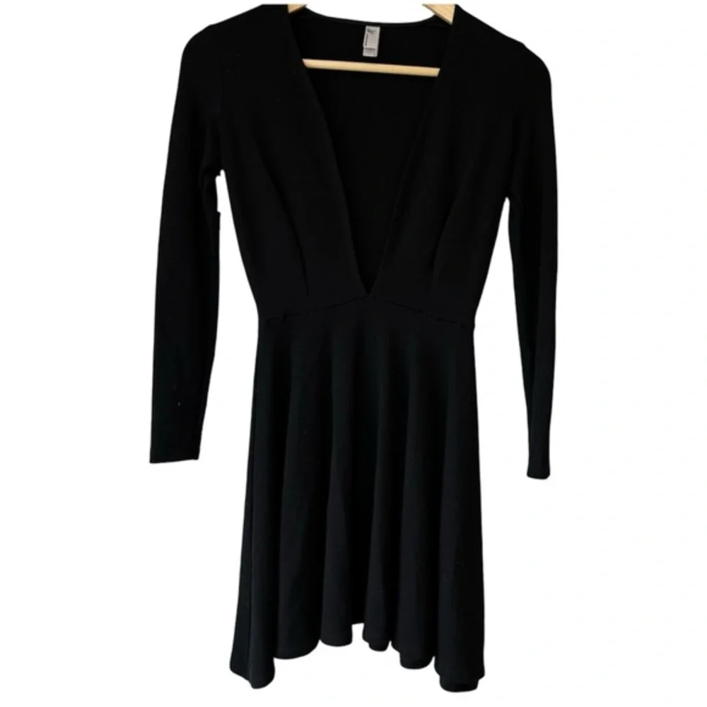 American Apparel Black Deep V-Neck Skater Dress